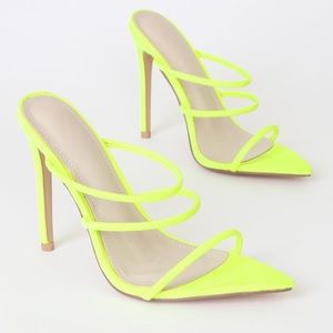 Lime Suede Pointed-Toe Strappy High-Heel Sandals